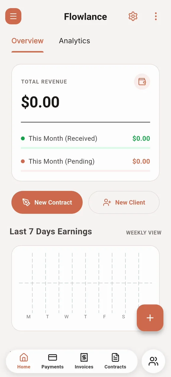 Flowlance revenue overview screen