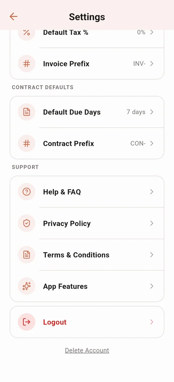 Flowlance settings screen
